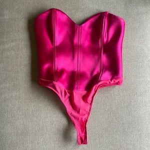 Babaton Hot Pink Strapless Bodysuit magenta satin look